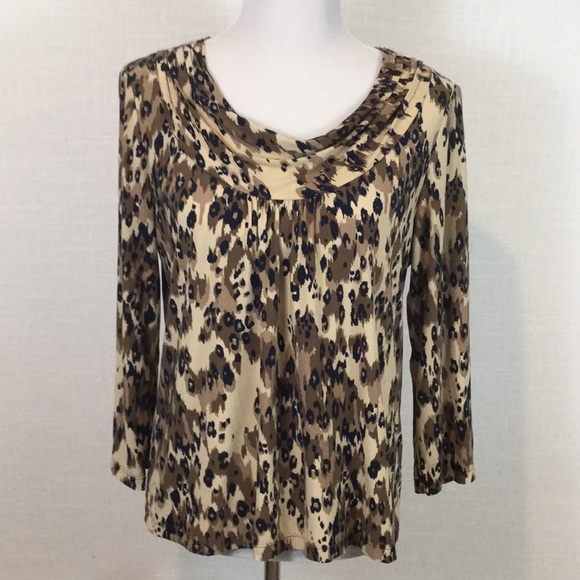 Rafaella Tops - Rafaella leopard-print cowl neck 3/4 sleeve top